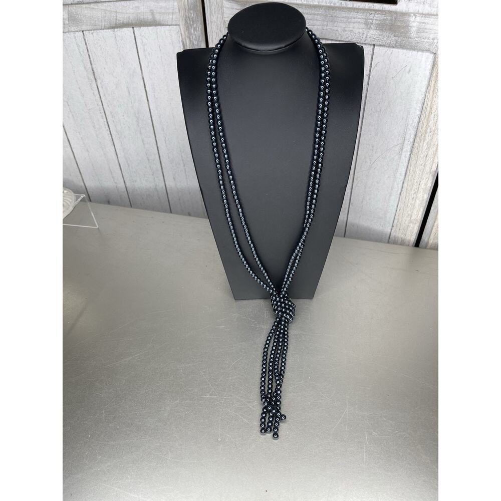 Charter Club BLUE BEAD PEARL IMITATION GOLD-TONE KNOTTED LARIAT Necklace - Picture 2 of 4